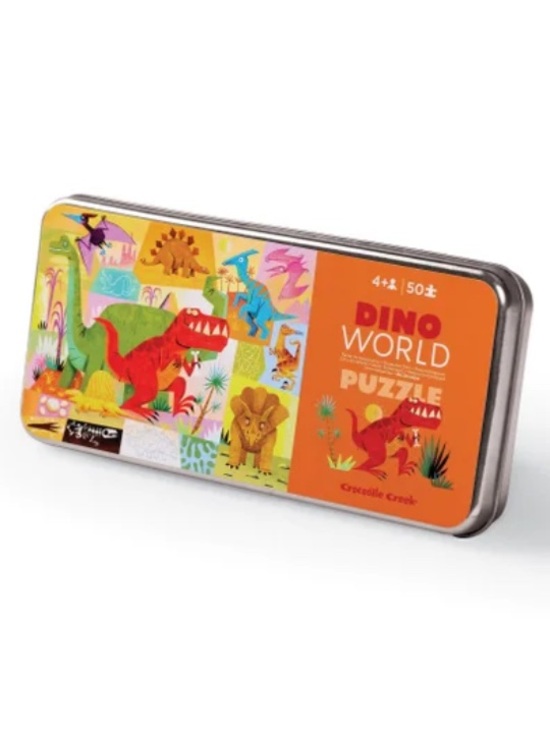 Crocodile Creek Other - Crocodile Creek Dino World 50-piece puzzle, in a tin storage box